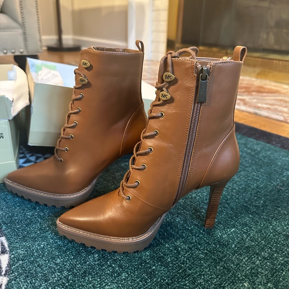 Michael Kors Brown Kyle Lace-Up Heeled Boots